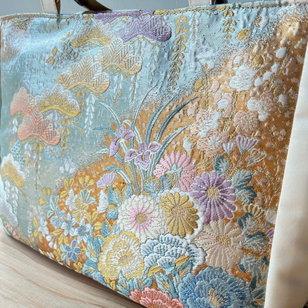 西陣織 A4対応 帯リメイク トートバッグ 和装バッグ ショルダー バンブー