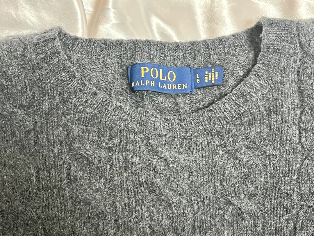 Polo ラルフローレン ダークグレー ケーブル編みニット メンズ　L