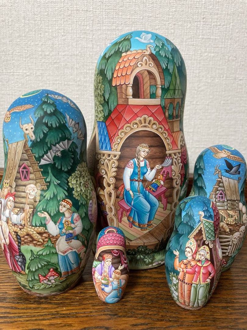 ロシア雑貨☆うるわしのワシリーサ民話マトリョーシカ(5P)オルガ作コブロフ工房
