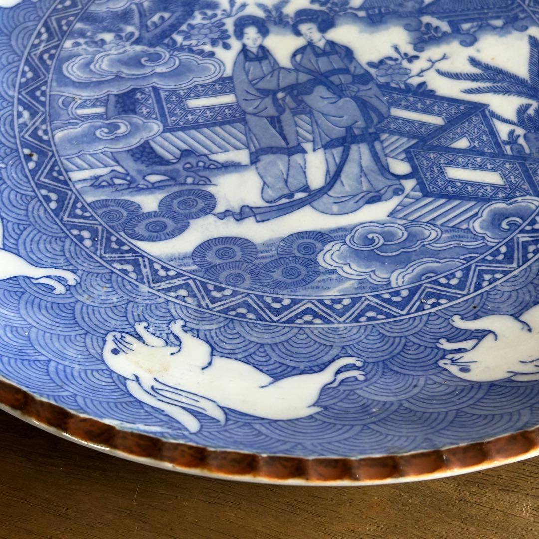 伊万里焼 染付 印判 波乗りうさぎ 明治時代 中国美人画 コレクター収集品