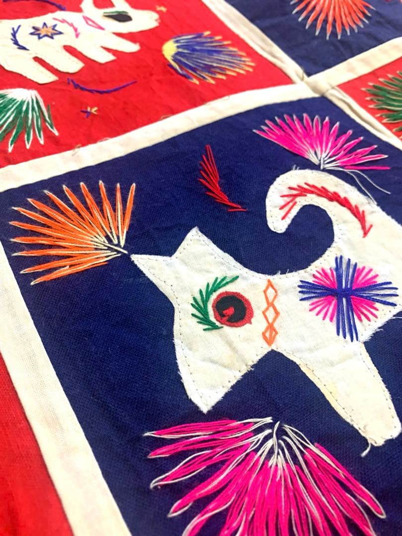 貴重！vintage♡パッチワークキルト大判　チャイナ刺繍　ラグ　ブランケット