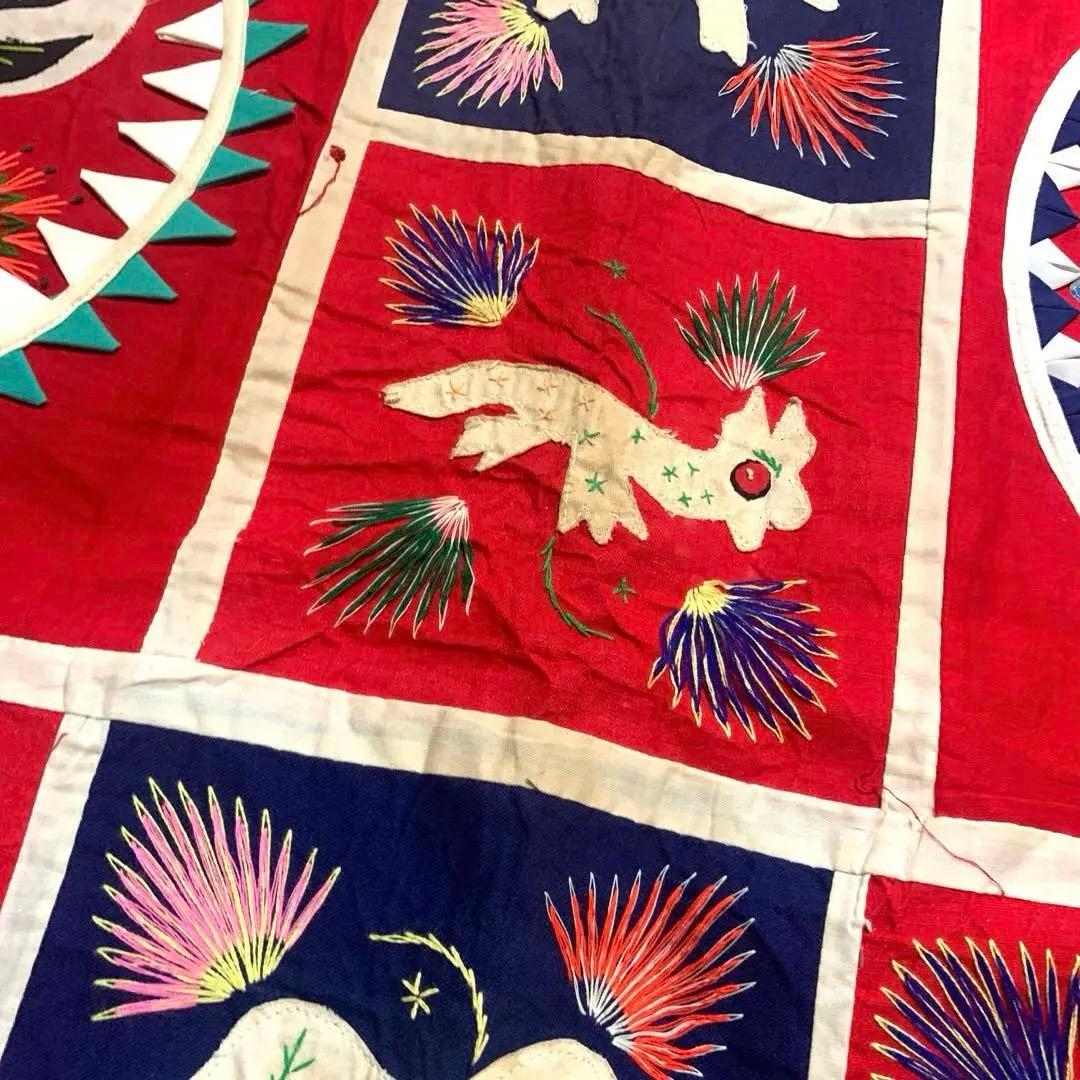 貴重！vintage♡パッチワークキルト大判　チャイナ刺繍　ラグ　ブランケット