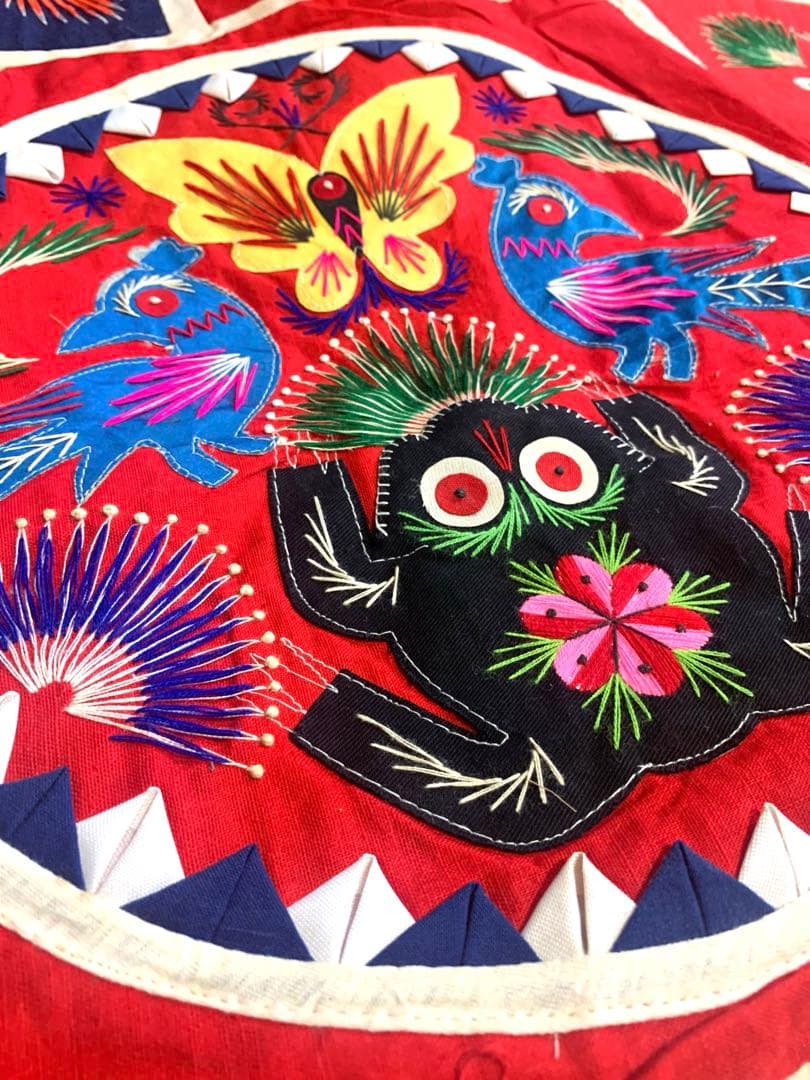 貴重！vintage♡パッチワークキルト大判　チャイナ刺繍　ラグ　ブランケット