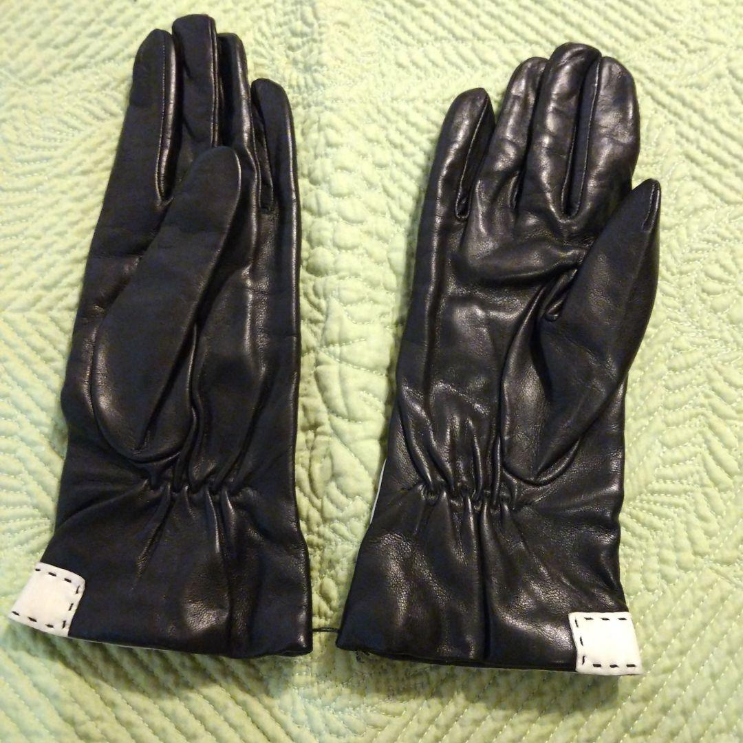 イタリア製 黒レザー手袋 カシミヤライニング 7 3/4サイズ
