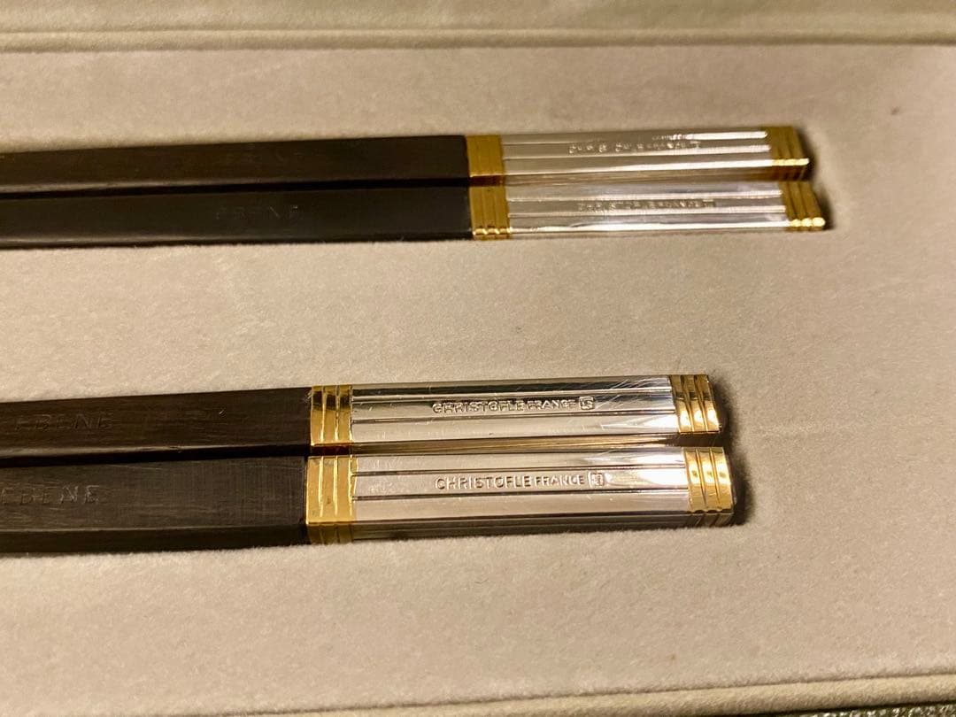 【スタイリッシュ☆素材の高級感！】クリストフル黒檀箸ペアセット