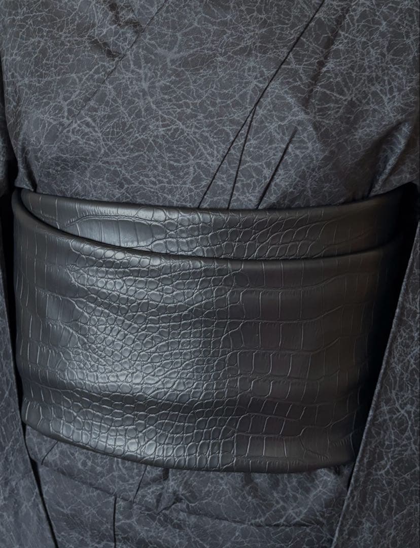 レザー半幅帯　クロコ調