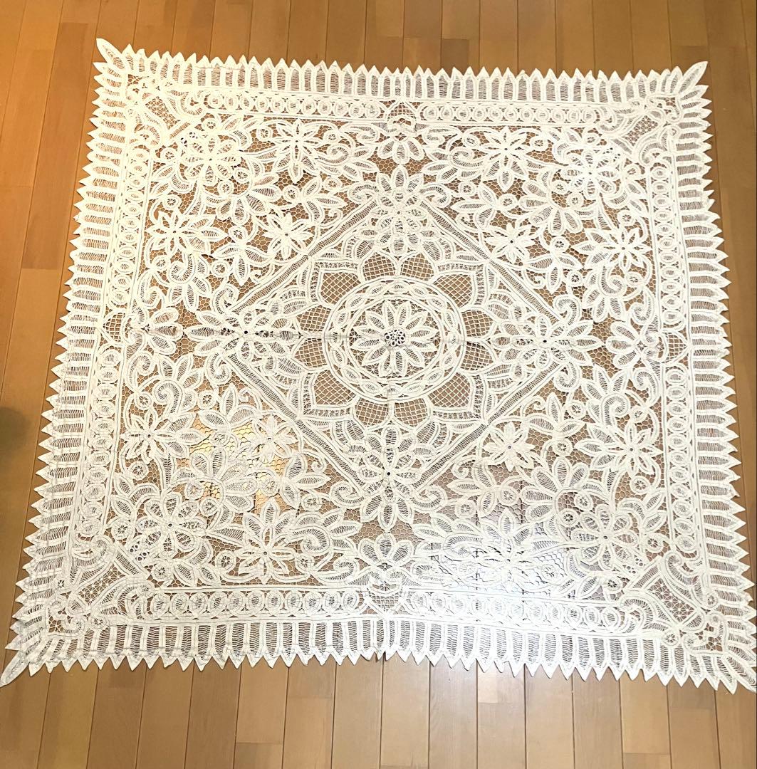 Vintage バテンレース　総レース　122x122 テーブルクロス