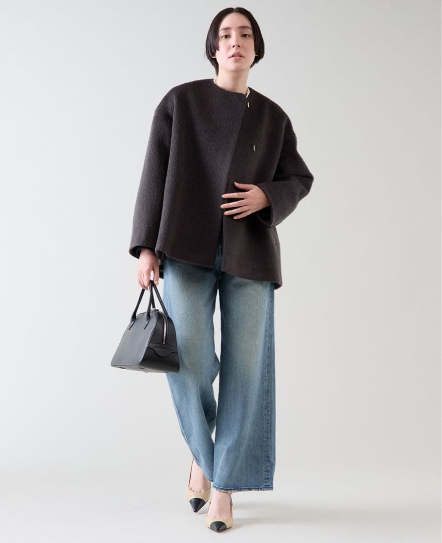 新品未使用　マルティニーク　定番　ノーカラーコート シャギー　グレー