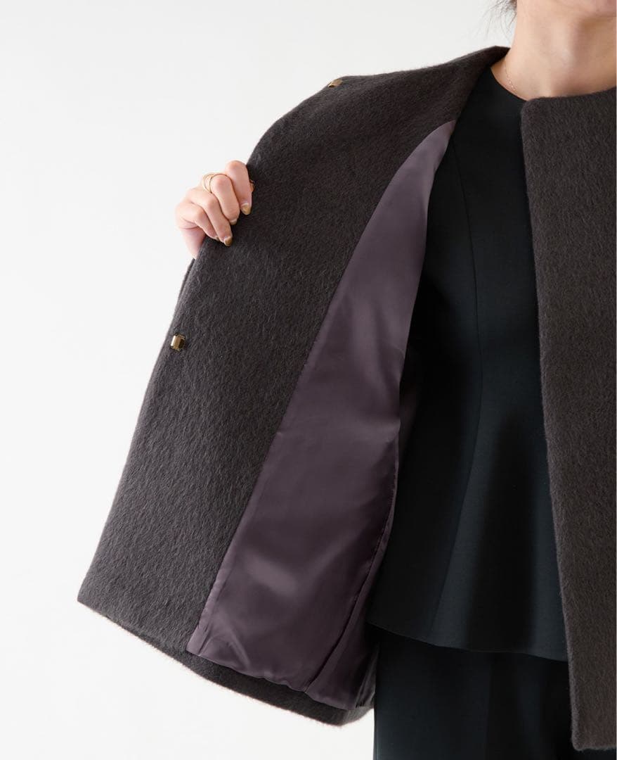 新品未使用　マルティニーク　定番　ノーカラーコート シャギー　グレー