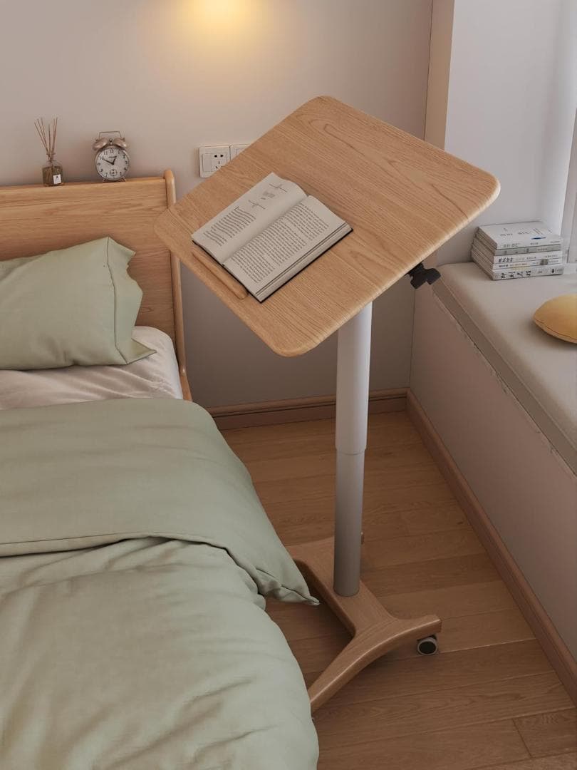 高さ調節可 ベッドサイドテーブル ソファーテーブル 木製 キャスター付き