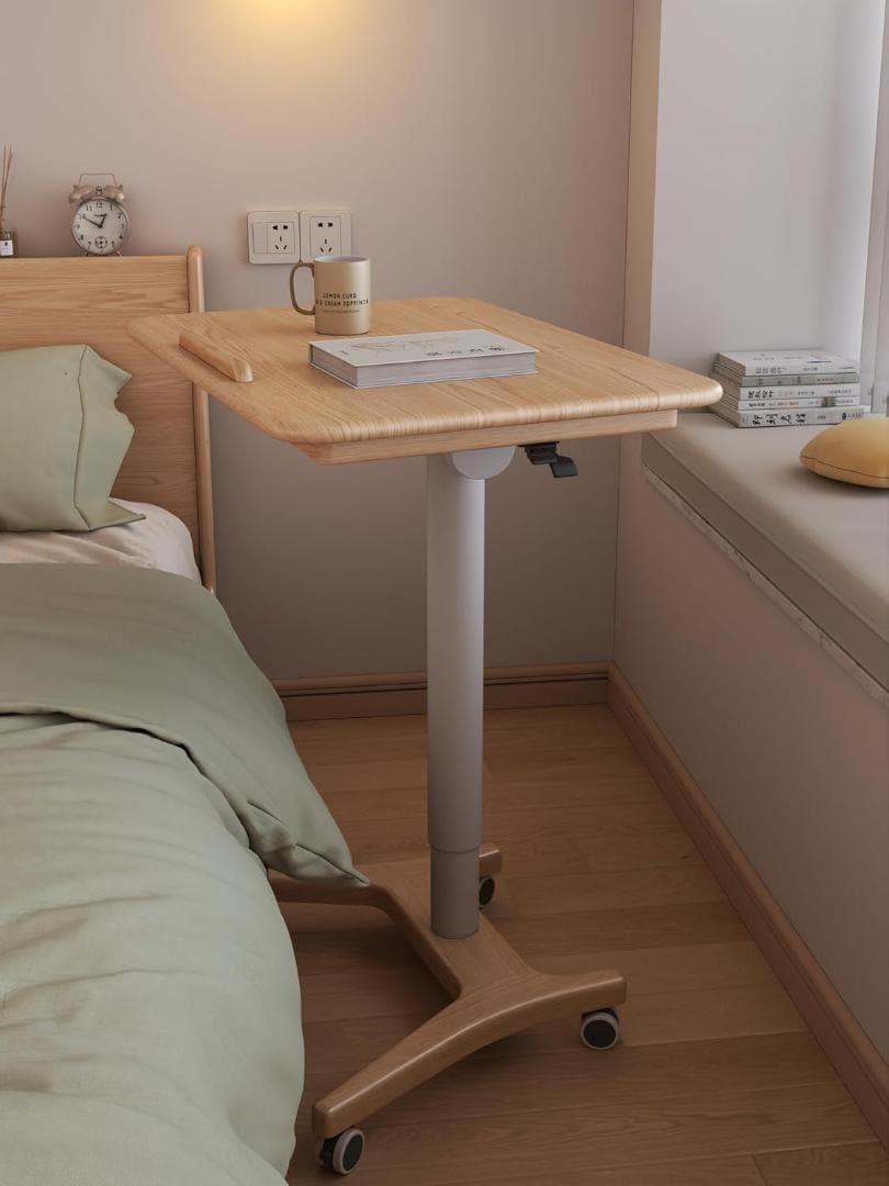 高さ調節可 ベッドサイドテーブル ソファーテーブル 木製 キャスター付き