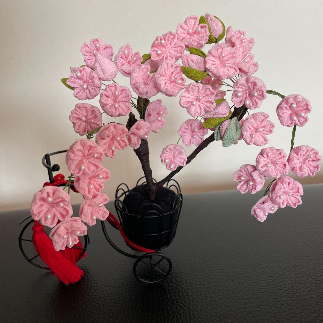 正月　しだれ桜　さくら　ピンク　つまみ細工　ちりめん　和風　桜　インドア花見
