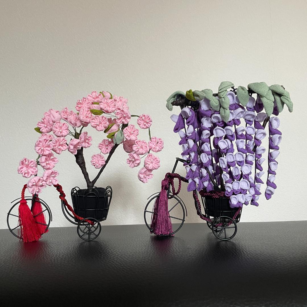 正月　しだれ桜　さくら　ピンク　つまみ細工　ちりめん　和風　桜　インドア花見