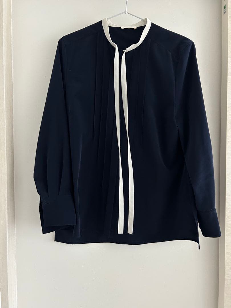 極美品 ボールジィ クリアデシン ボウタイブラウス ネイビー 長袖 36