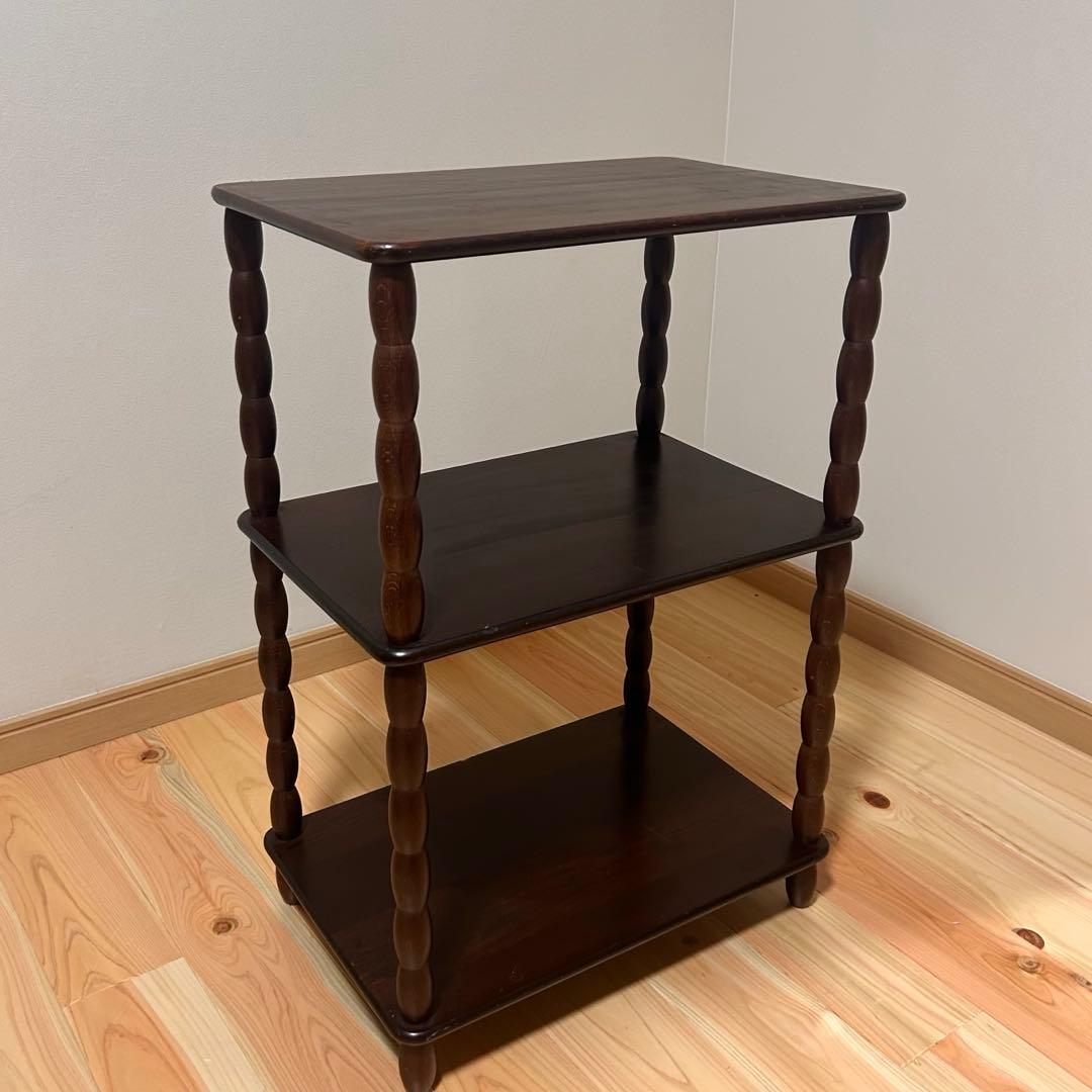 【送料込み】アンティーク　天然木シェルフ　ラック　ダークブラウン 3段