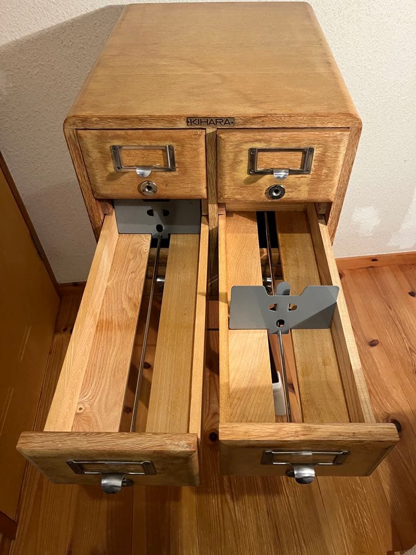 昭和レトロ アンティーク 図書館 木製カードケース 2列3段 木製引き出し