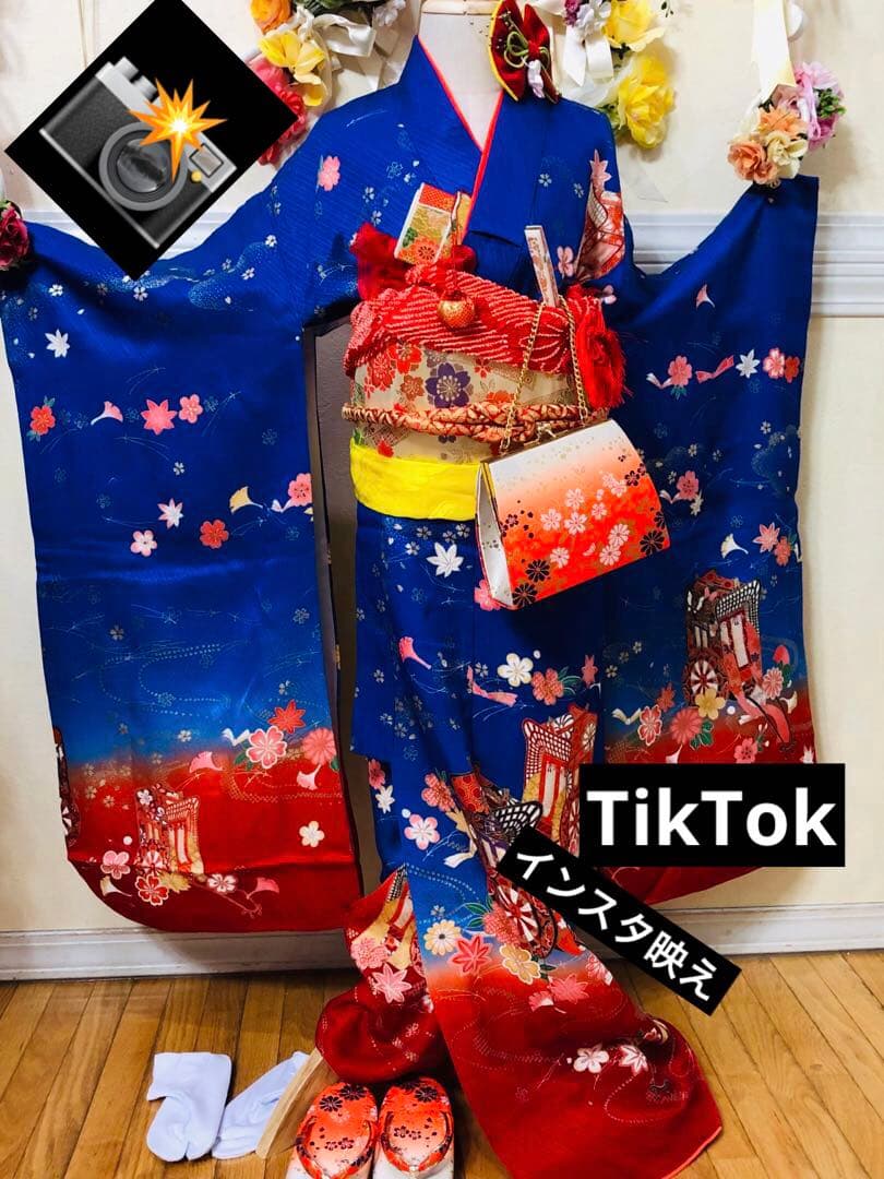 七五三 七歳‼️正絹御所車桜金彩金箔際立つ‼️完全フルセット‼️