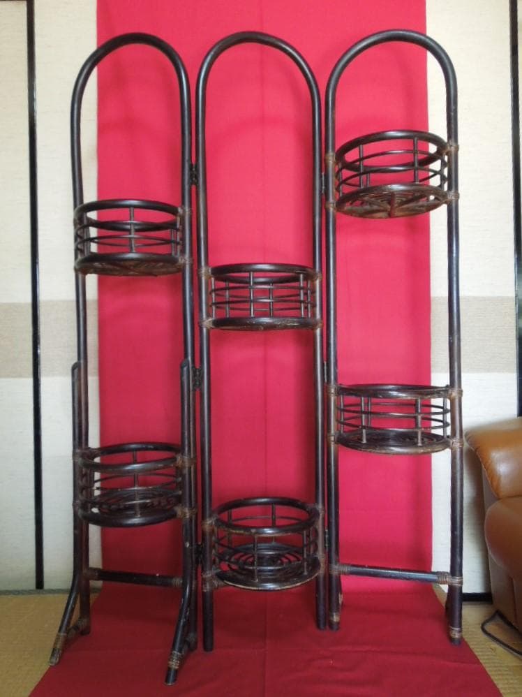 ラタン家具 籐家具 花台 フラワースタンド 黒 アンティーク