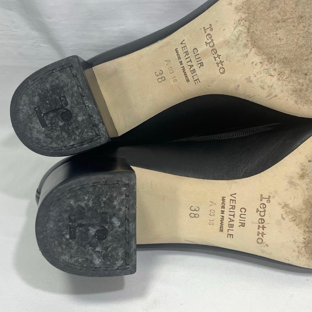 ★レペット/チャンキーヒール/パンプス/レザー/ブラック/24cm