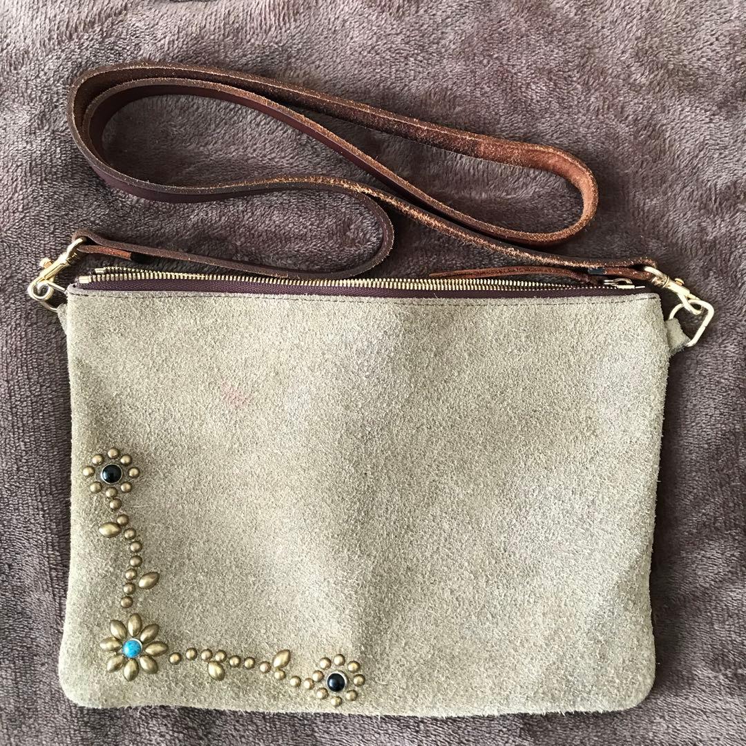 鮎*師様 スウェード サコッシュ スタッズ　FLOWER GOLD TURQUO