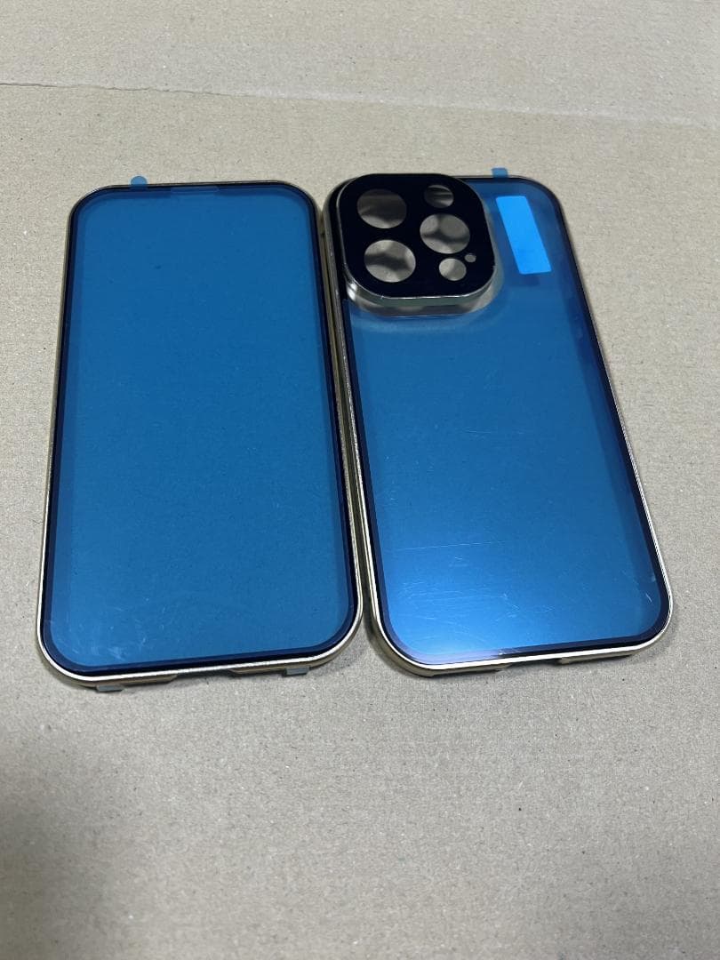 iPhone15pro カメラ保護両面クリアケース　ゴールド　スマホケース