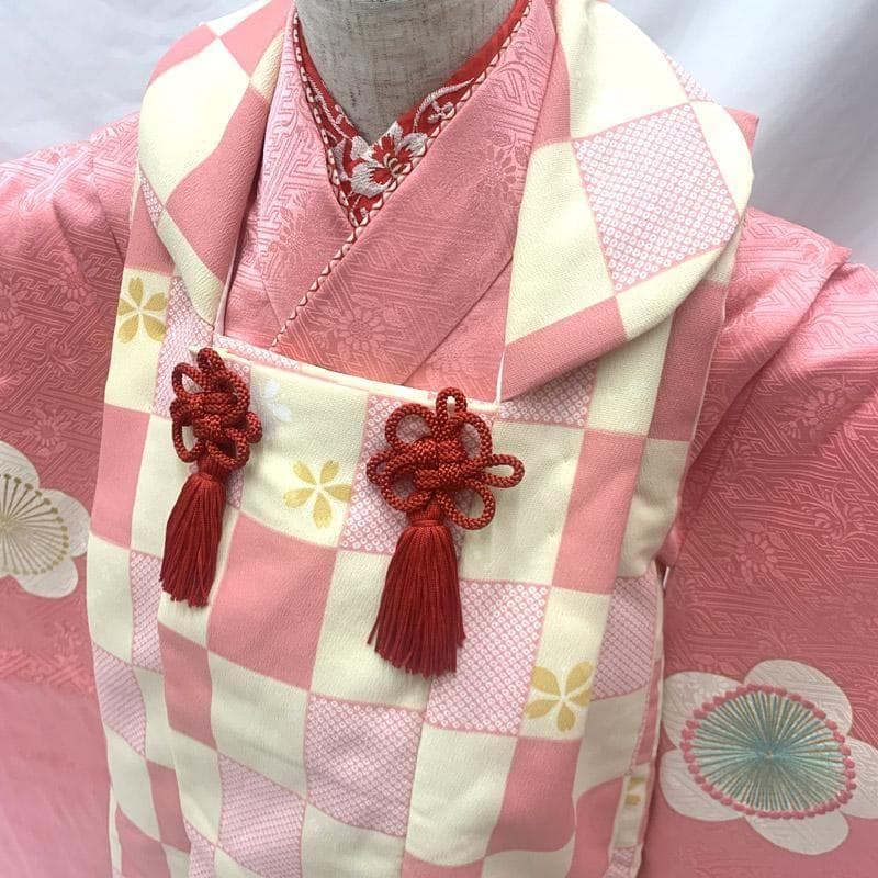 505ag35■七五三 千總 三歳 女児 着物&被布 刺繍 梅■美品