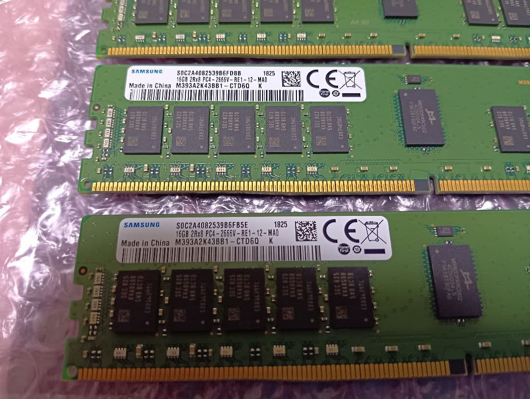 サムスン 16GB DDR4 メモリ PC4-2666 4枚 ECC REG