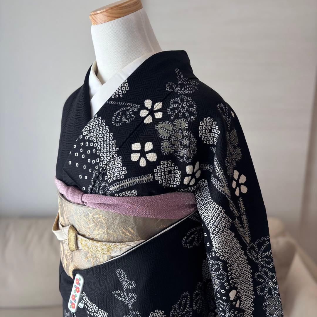 訪問着　フルセット　着物　帯　帯締め　帯締め　黒