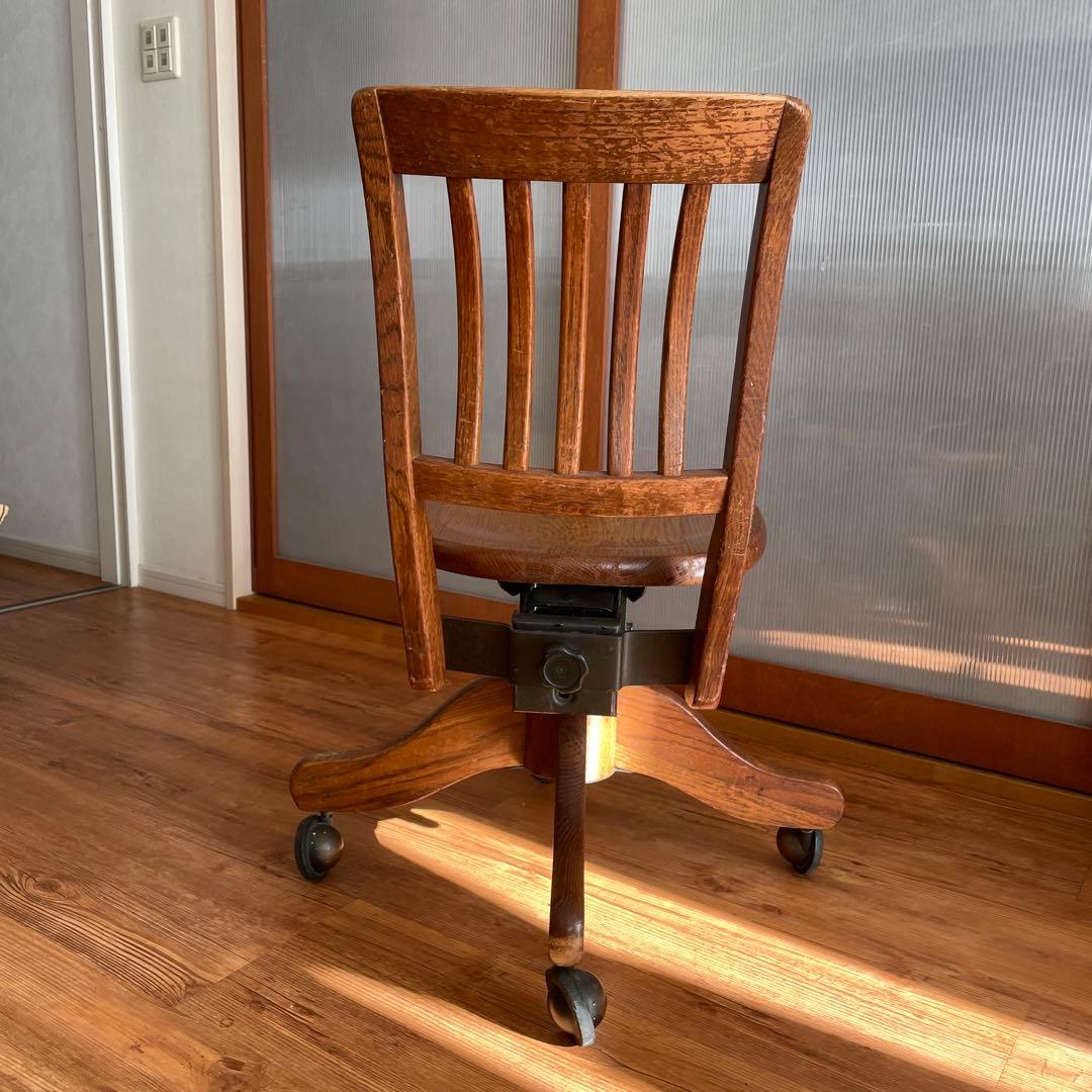 アンティーク　木製回転式デスクチェア