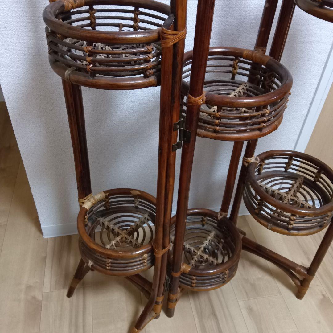 ヴィンテージ ラタン 籐 フラワースタンド 花台 開閉式 昭和レトロ