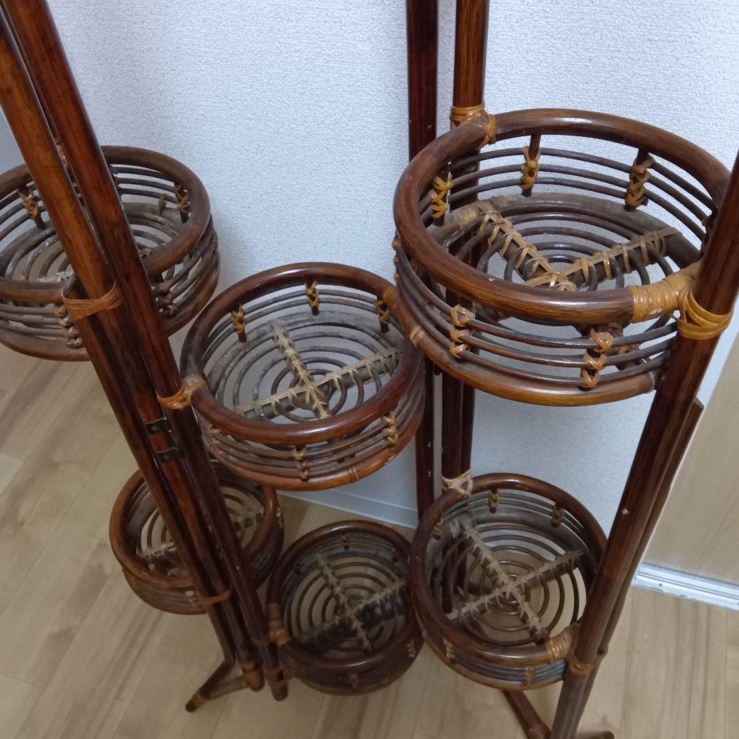 ヴィンテージ ラタン 籐 フラワースタンド 花台 開閉式 昭和レトロ