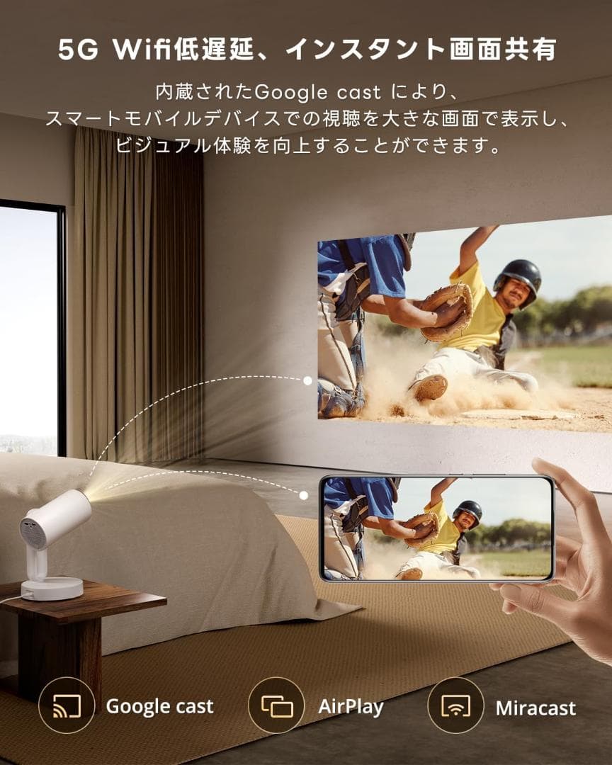 ETOE プロジェクター 天井投影1080P解像度·4K対応