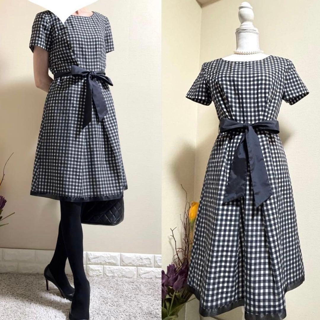【美品】courreges クレージュ 定価3.9万　チェック　ワンピース 黒M