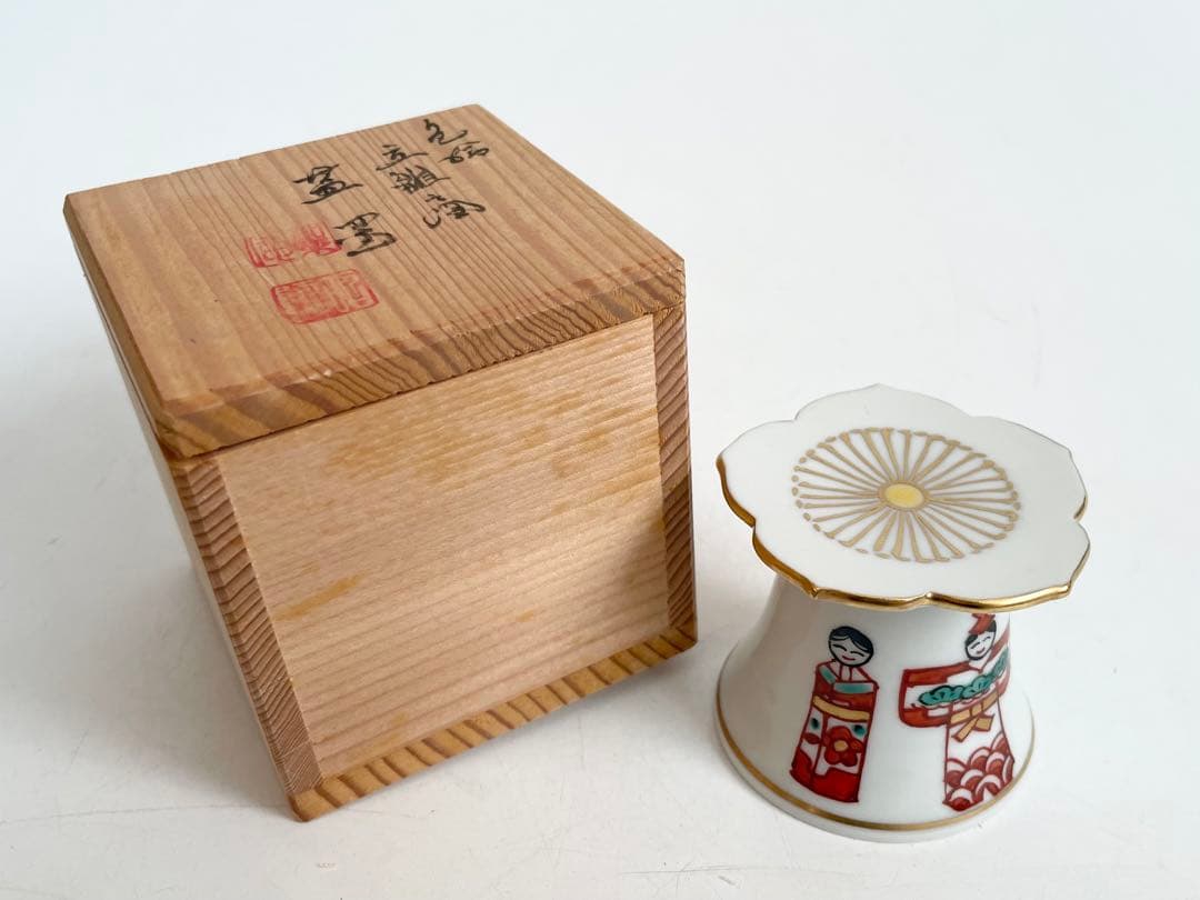 陶芸家　高野昭阿弥　色絵　立雛之図　蓋置　桃の節句　ひな祭り　共箱