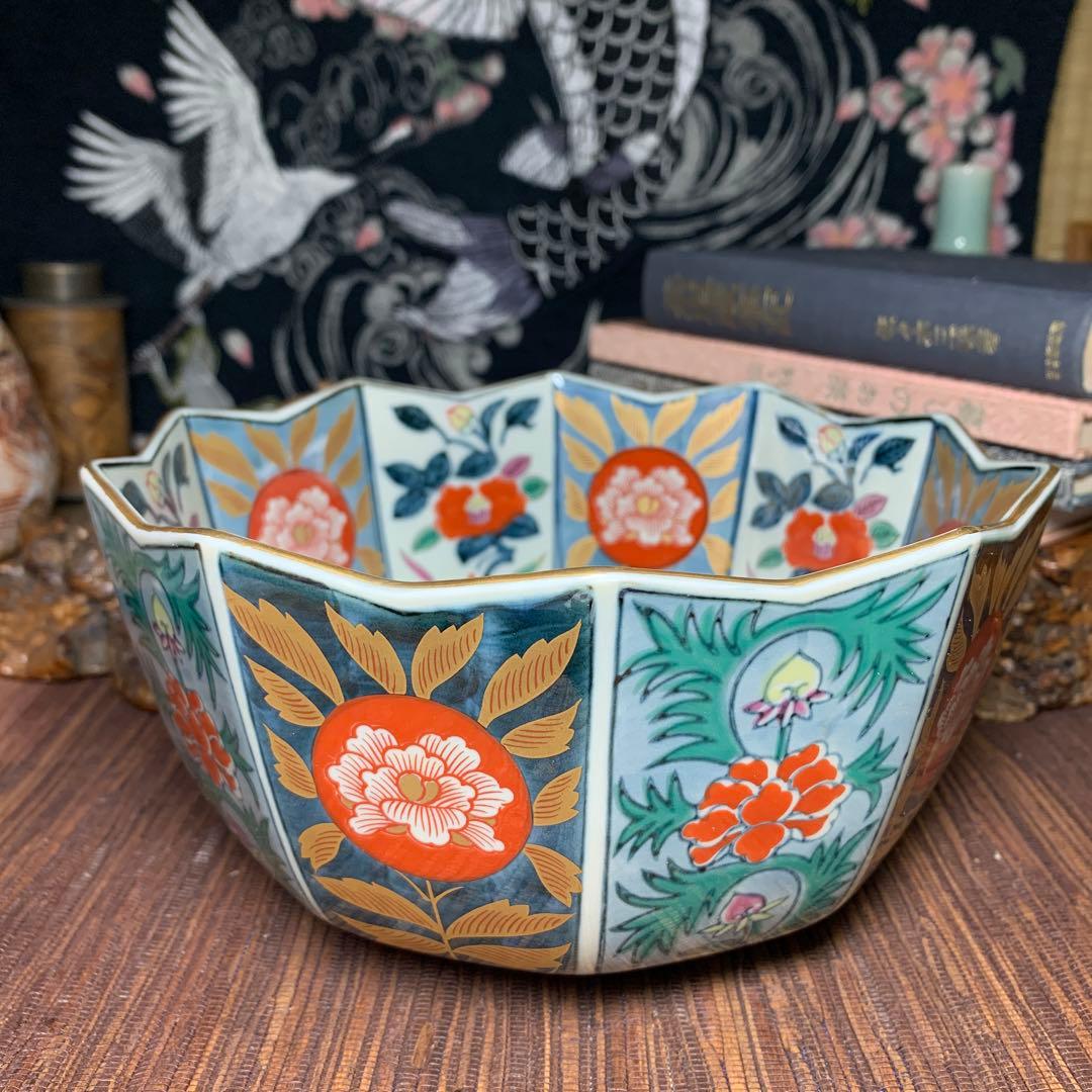 林九郎窯　内外椿花紋　十方剣先鉢　金彩　鉢 有田焼 古伊万里様式