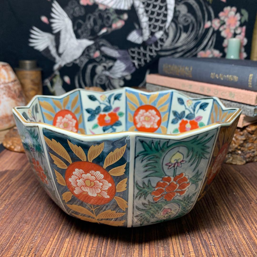 林九郎窯　内外椿花紋　十方剣先鉢　金彩　鉢 有田焼 古伊万里様式