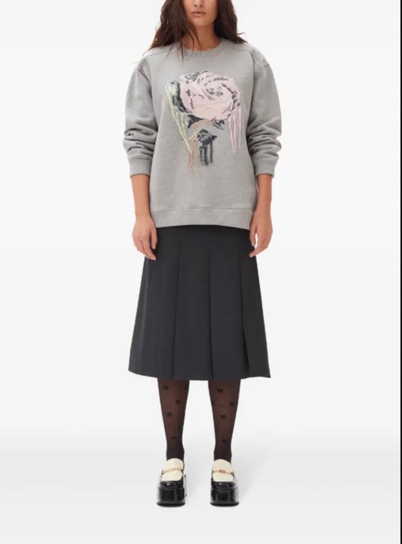 【新品タグ付き】Ganni バラ刺繍 グレー スウェット
