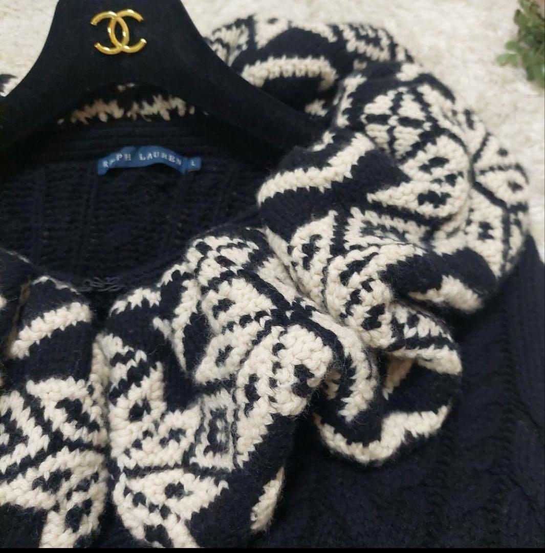 希少 ラルフローレン ウール カシミア ケーブル編み ボリーム襟 ボレロ