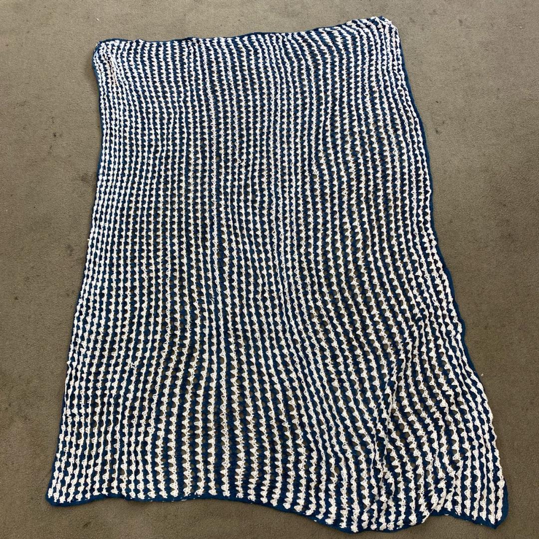 BQKO クロシェ ニット ラグ ビンテージ オープンウェーブ ストライプ AF
