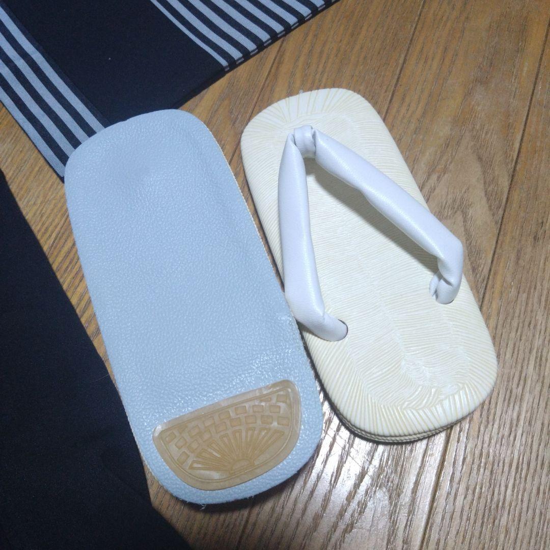 三歳★美品★モダン★チェック被布＆黒ストライプ着物＆雪駄18