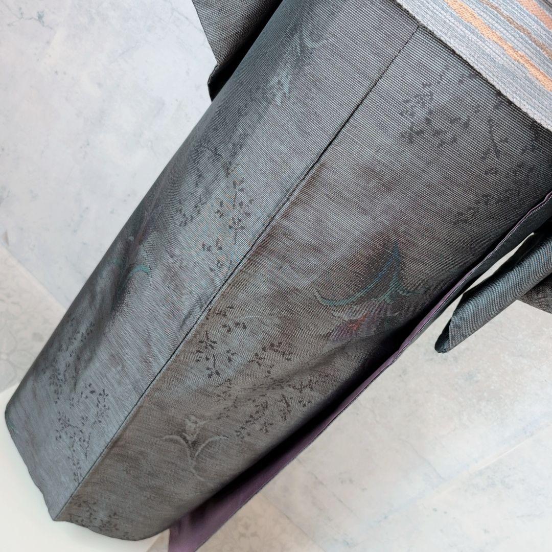 大島紬　紬　フルセット　小紋　着物　正絹　花　黒　おしゃれ　トールサイズ　O7