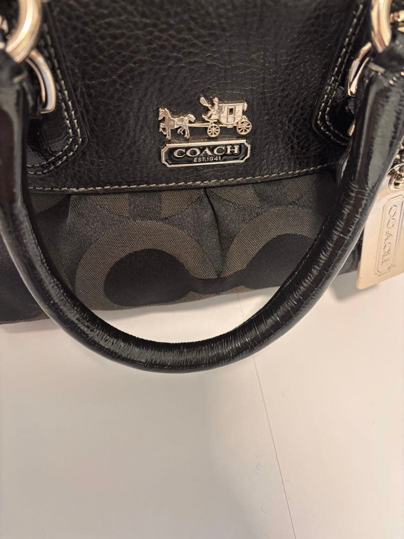 美品　COACH キャンバス×レザー ショルダーバッグ ハンドバッグブラック系