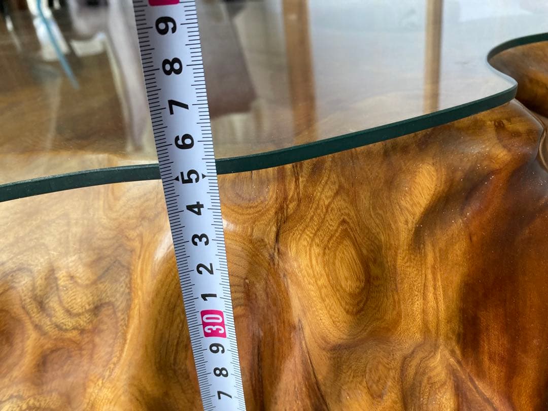 【希少・特大】けやき一枚板テーブル ガラス天板付き 無垢 天然木 座卓