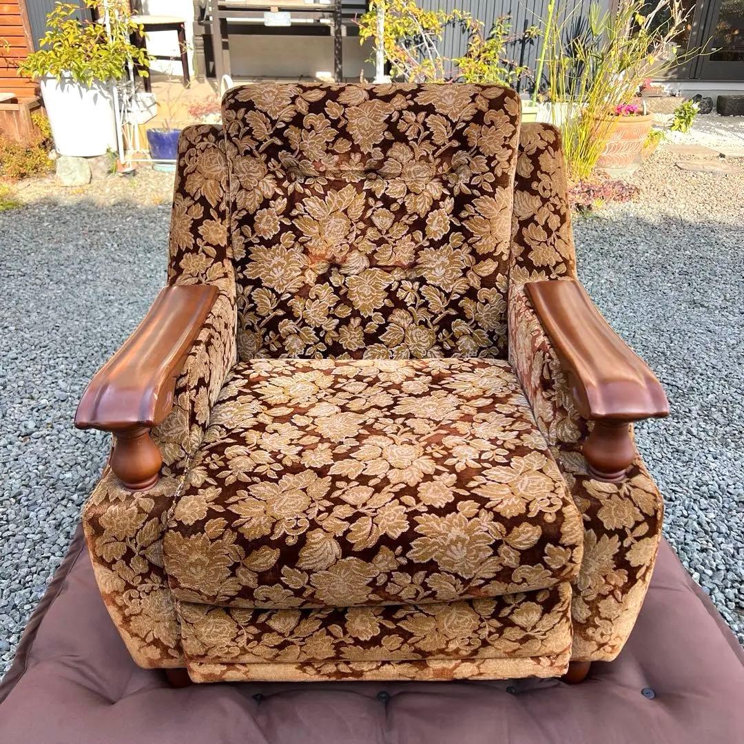 昭和レトロ ベロア ソファ 1人掛け 花柄 ヴィンテージ vintage 古家具