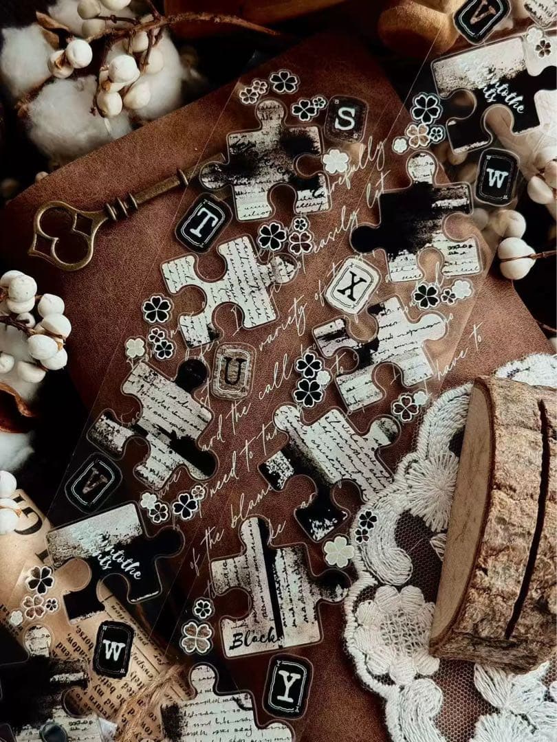 海外マスキングテープ巻売り パズル・セピア 装飾マスキングテープ