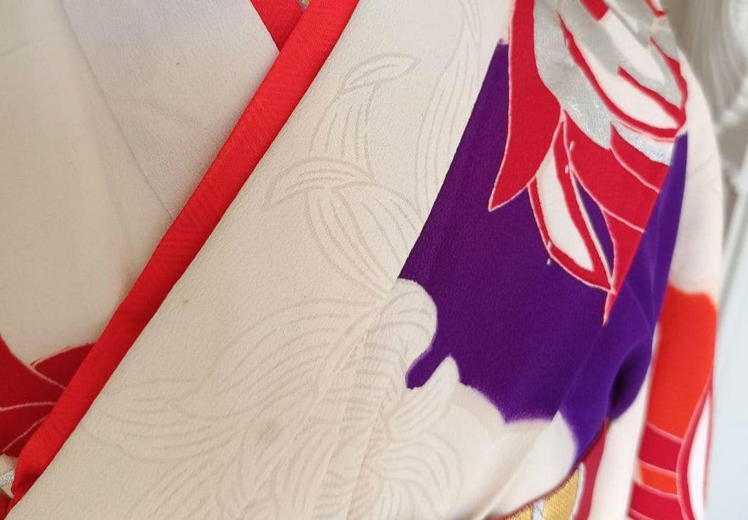 アンティーククリーム色着物と赤の作り帯☆七五三７歳セット