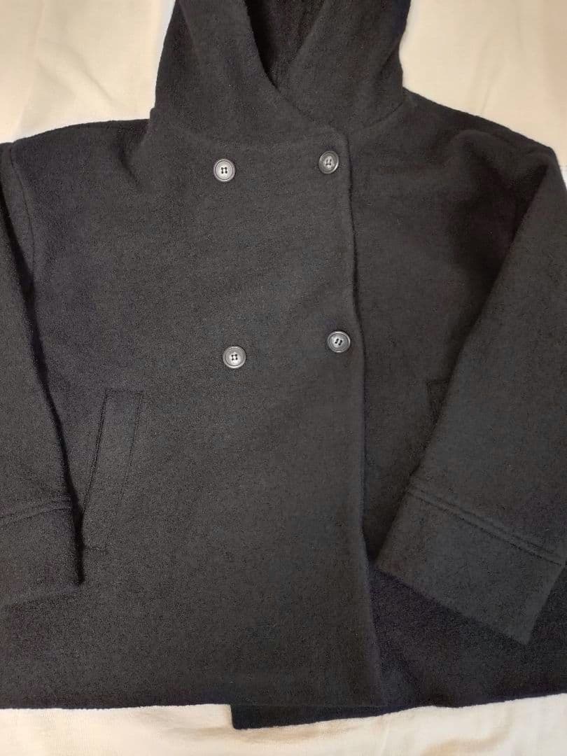 【専用】マオメイド 圧縮ウールダブルボタンミドル丈フーディジャケット　黒