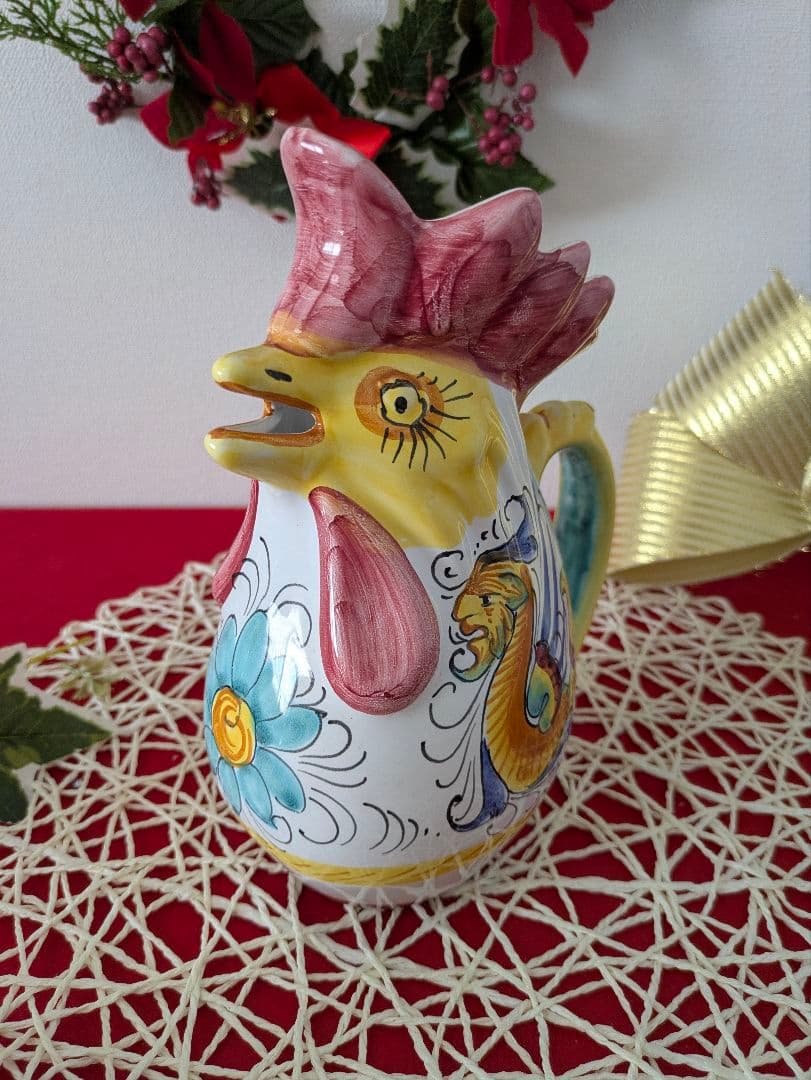 ニワトリピッチャーイタリアアンティーク幸せを守るといわれる一品プレゼントにも