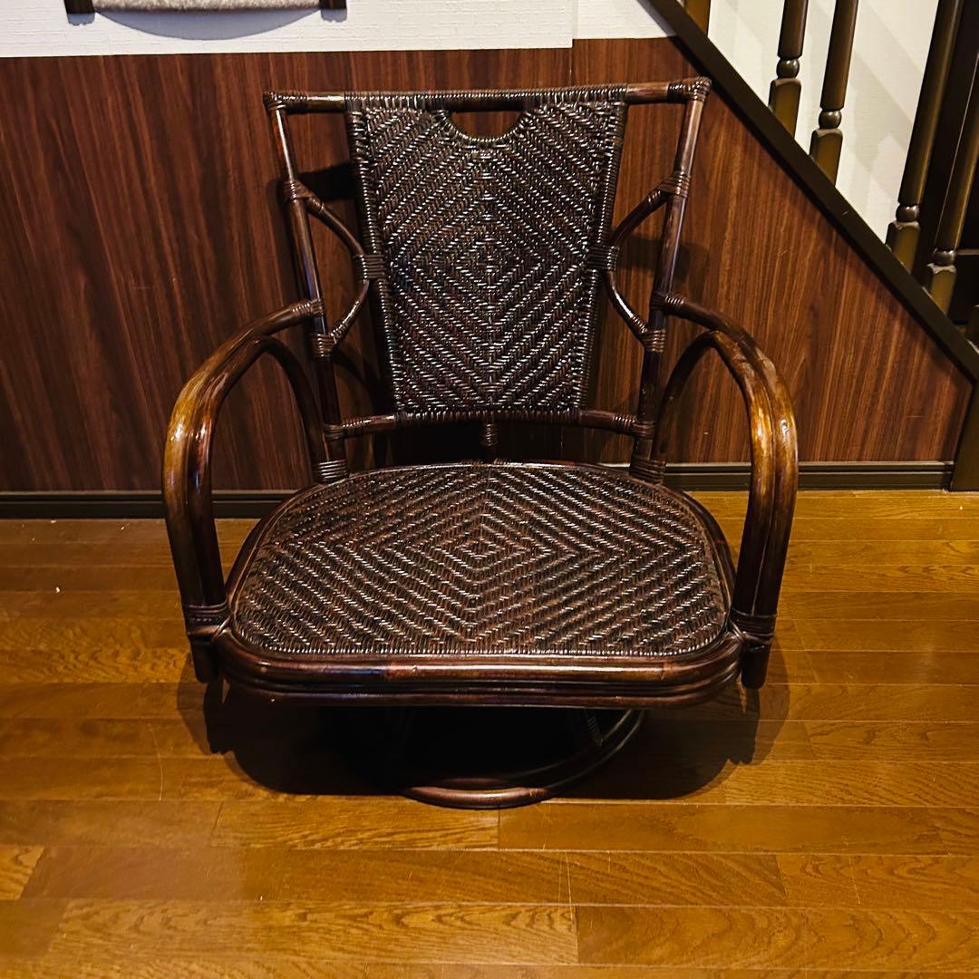 【良品】 ラタン 回転座椅子 インテリア アンティーク 昭和レトロ 大型