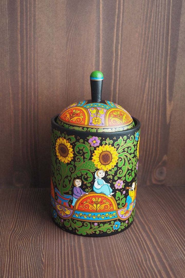 ロシア雑貨☆ヒマワリBOX 小物入れオリガ作 向日葵マトリョーシカ
